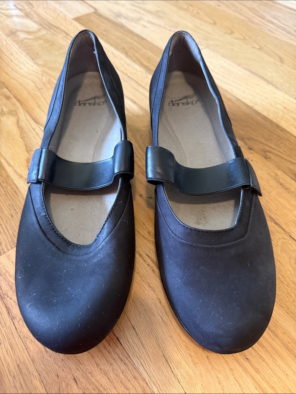 Dansko Black Mary Jane Style Leather-Trim Flats